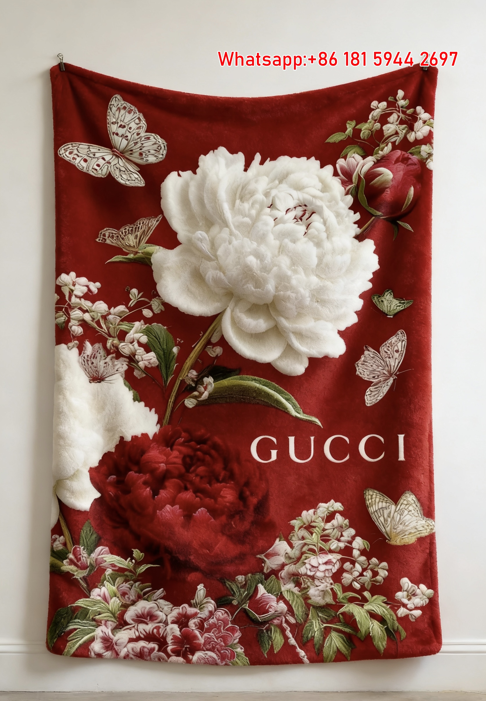 Gucci Crimson Peony throw Blanket Luxury Ruby Tapestry IMG_2750